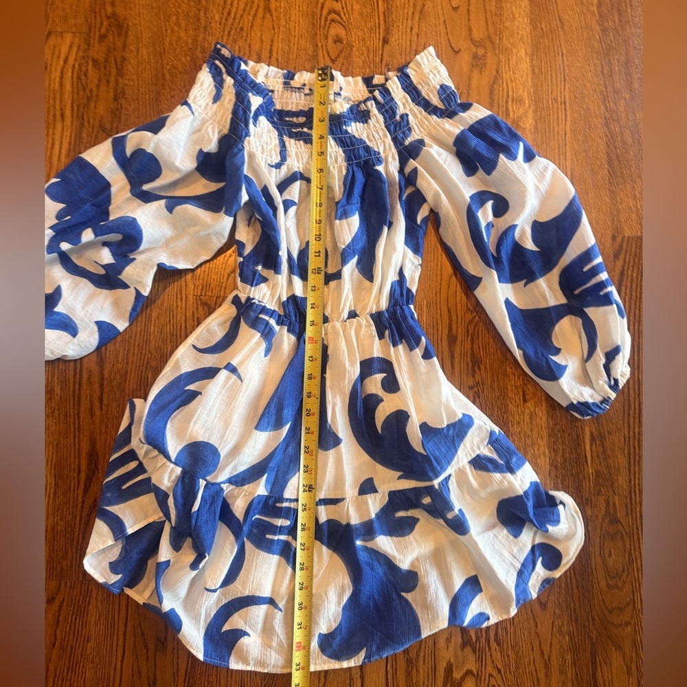 H&M Blue and White Floral off the shoulder short dress XS - Picture 3 of 7